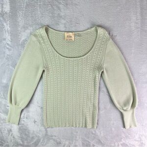 Elie Tahari Sage Green Sweater Women's XS Cableknit Stretchy Balloon Sleeve